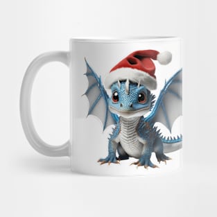 Adorable Baby Blue Dragon with a Red Christmas Hat Mug